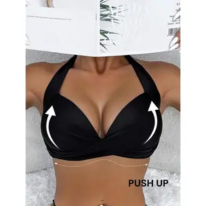 Swimsuit basic summer beach twist front push up bikini top