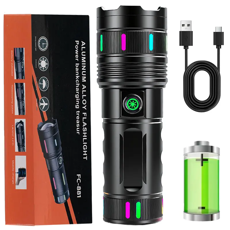 Super Bright Tactical Flashlight, High Power Rechargeable Spotlight with 5 Modes, Waterproof, Zoomable, and LCD Power Display for Outdoor Camping, High Power Flashlights