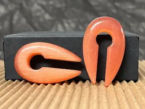 PAIR Red Orange Cat Eye Keyhole Hanger Ear Weight Plug Gauge Tunnel Stone Gauges