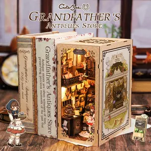【Grandpa's Antique Shop】DIY Dollhouse Bookshelf Insert Decoration - CUTEBEE DIY Bookshelf Kit with Dust Cover - Fun DIY Experience