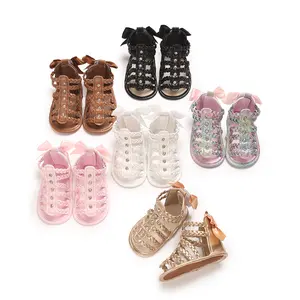 Baby Girl Sandals, PU Leather Braided Bowknot Non-Slip Summer Flats, Toddler Shoes for Casual Daily Wear