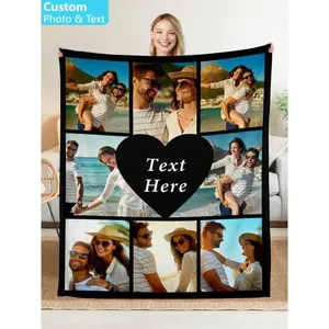 Custom Photo Blanket Personalized Throw, Upload Your Couple Family Pictures with Custom Text, Soft Cozy Flannel Fleece Blanket, Anniversary Christmas Birthday Gift, Memory Keepsake for Lovers Parents BFF, Home Decor Sofa Bed Throw