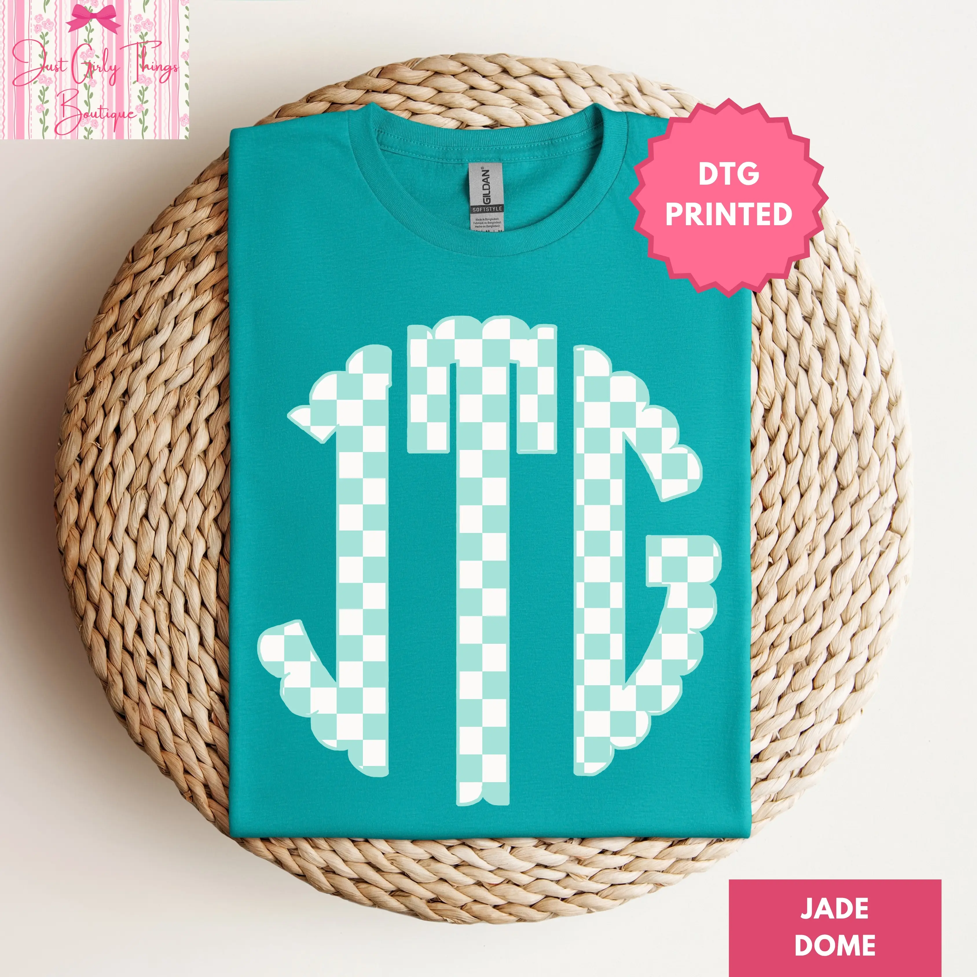 Custom Teal Checkered Monogram Shirt - Gildan 64000 Softstyle Tee - (Leave First Name Initial, Last Name Initial, Middle Name Initial in Notes at Checkout), Custom Name Shirt, Personalized Name Shirt, Custom Checkered Monogram Shirt