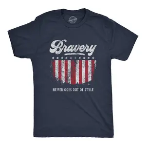 Mens Bravery Never Goes Out Of Style T Shirt Cool Heroes American Military Tee Mens Funny T Shirts Cool Vintage Fashion T-Shirt Gift Classic Menswear Patriotic Apparel for Men Novelty Tees for Guys Navy