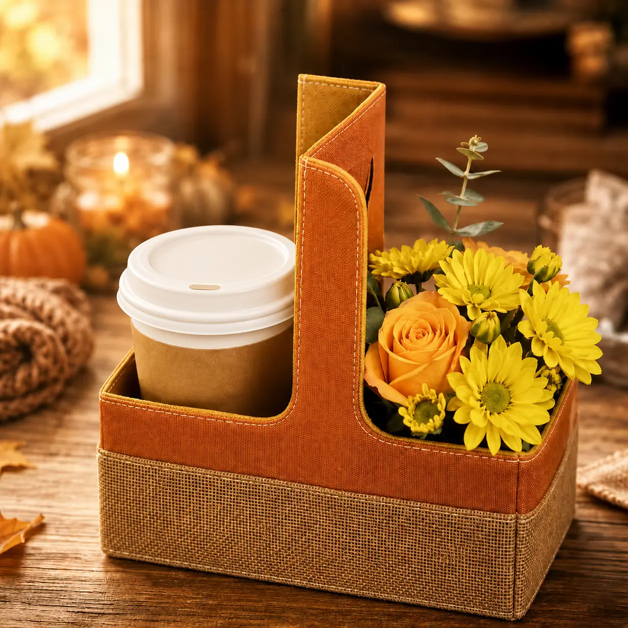 Autumnal Floral Arrangement in Rustic Basket for Cozy Fall Decor