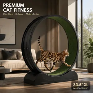 Cat Exercise Wheel for Indoor Cats, 33.5" Large Cat Treadmill Running Wheel with Safety Lock, Ultra-Silent Cat Wheel with Anti-Slip Track, Easy Tool-Free Assembly Fitness Wheel for Cats & Kittens, Black