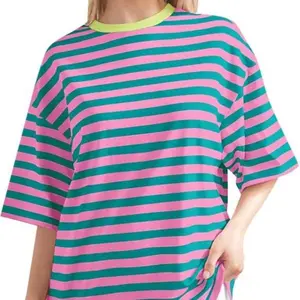 Women Oversized T-Shirts Striped Color Block Short Sleeve Pullover Tops Summer Casual Loose Tee Shirt