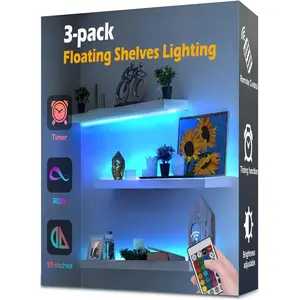 3Pack Shelf Lights, Upgrade Battery Operated 20inch Led Strip Lights with Remote, Color Change with Timer Floating Shelves LED Wall Lights, DIY Led for Bedroom, Kitchen, Indoor Room Decor