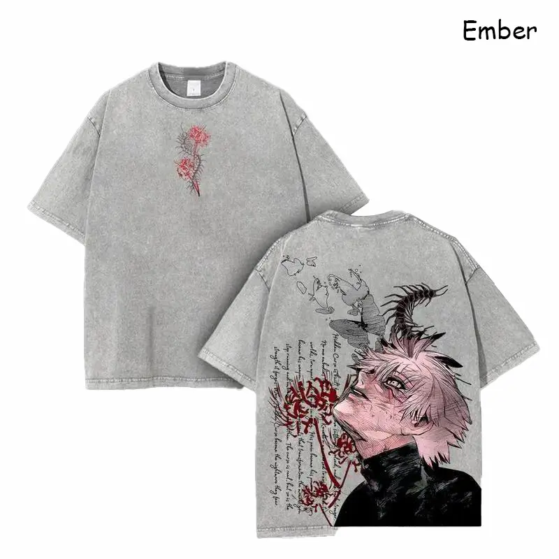 Retro Baggy T-Shirt for Men, Tokyo Ghoul Ken Kaneki Graphic, Heavyweight 230gsm Washed Cotton with Round Rib Neck, Sizes S M L, Tops, Soft, Oversized