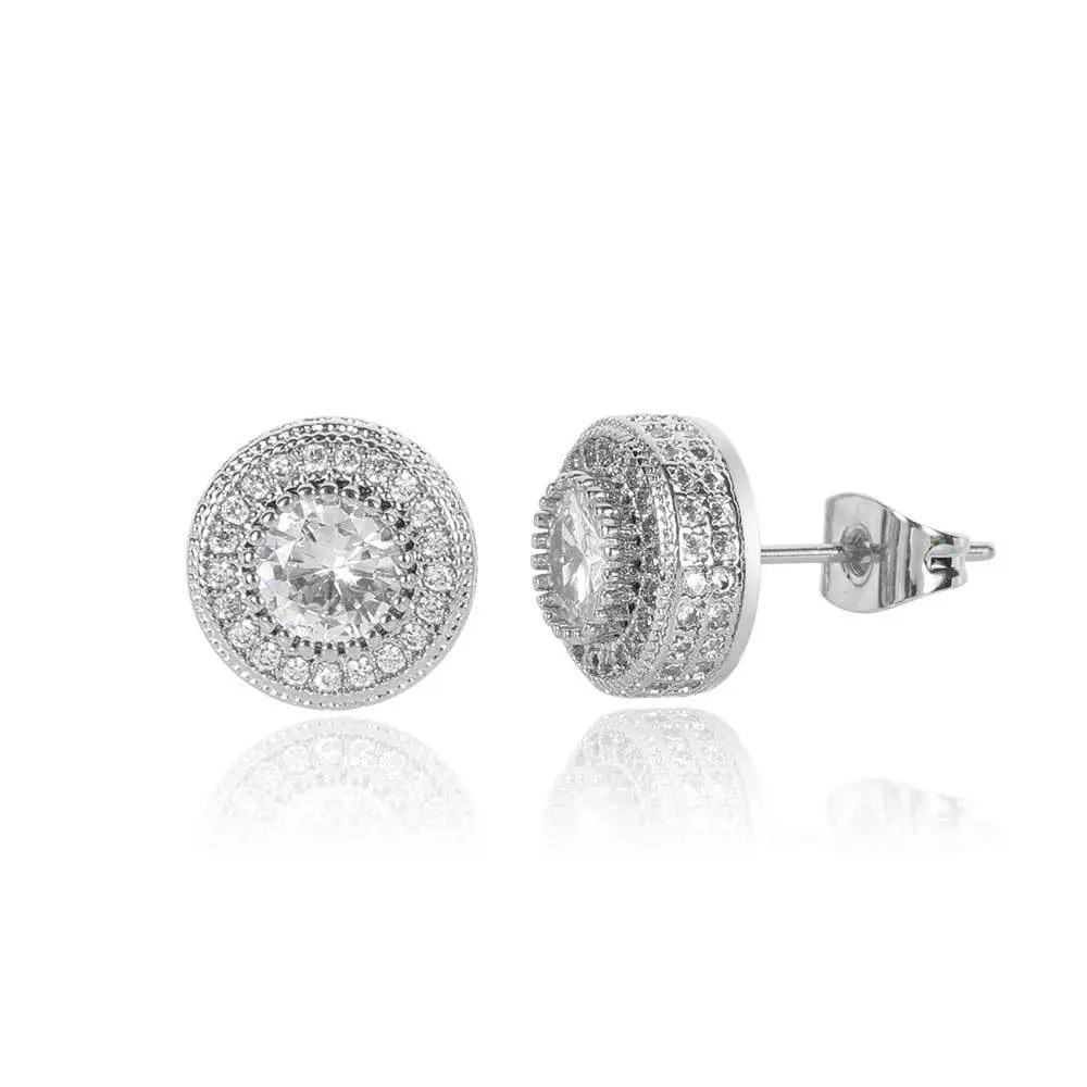 18K Gold Plated Earrings luxury Men and Women.Features VVS - cut round and square gemstone earrings. Couple gift