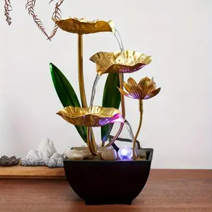 3-Tier Indoor Tabletop Fountain - USB-Powered Metallic Relaxation Waterfall, Flowing Waterfall Decor for Living Room, Office, Bedroom & TV Cabinet