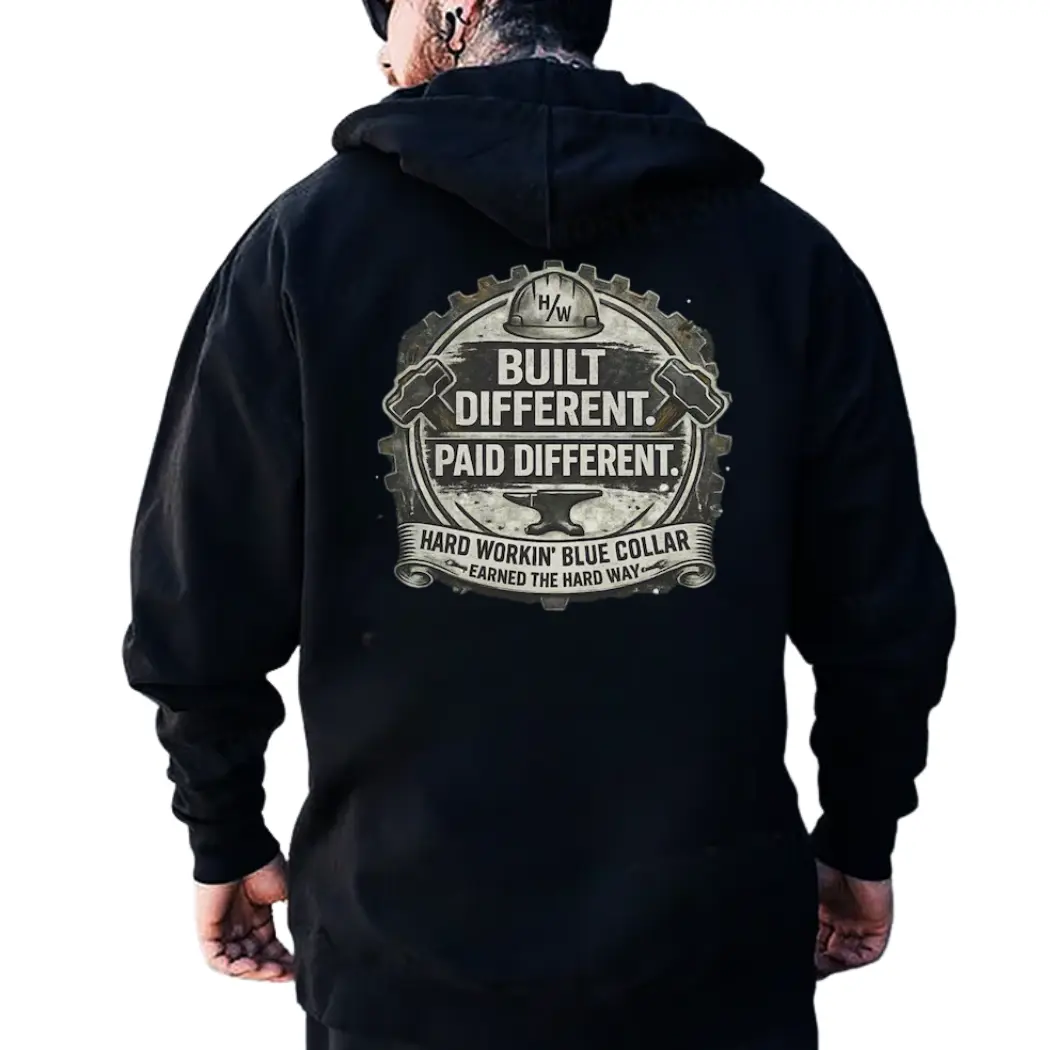 Built Different Paid Different Shirt – Blue Collar Graphic Tee for Hard Working Men, Construction Workers & Mechanics