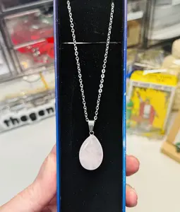 White Agate or Rose Quartz Teardrop Necklace