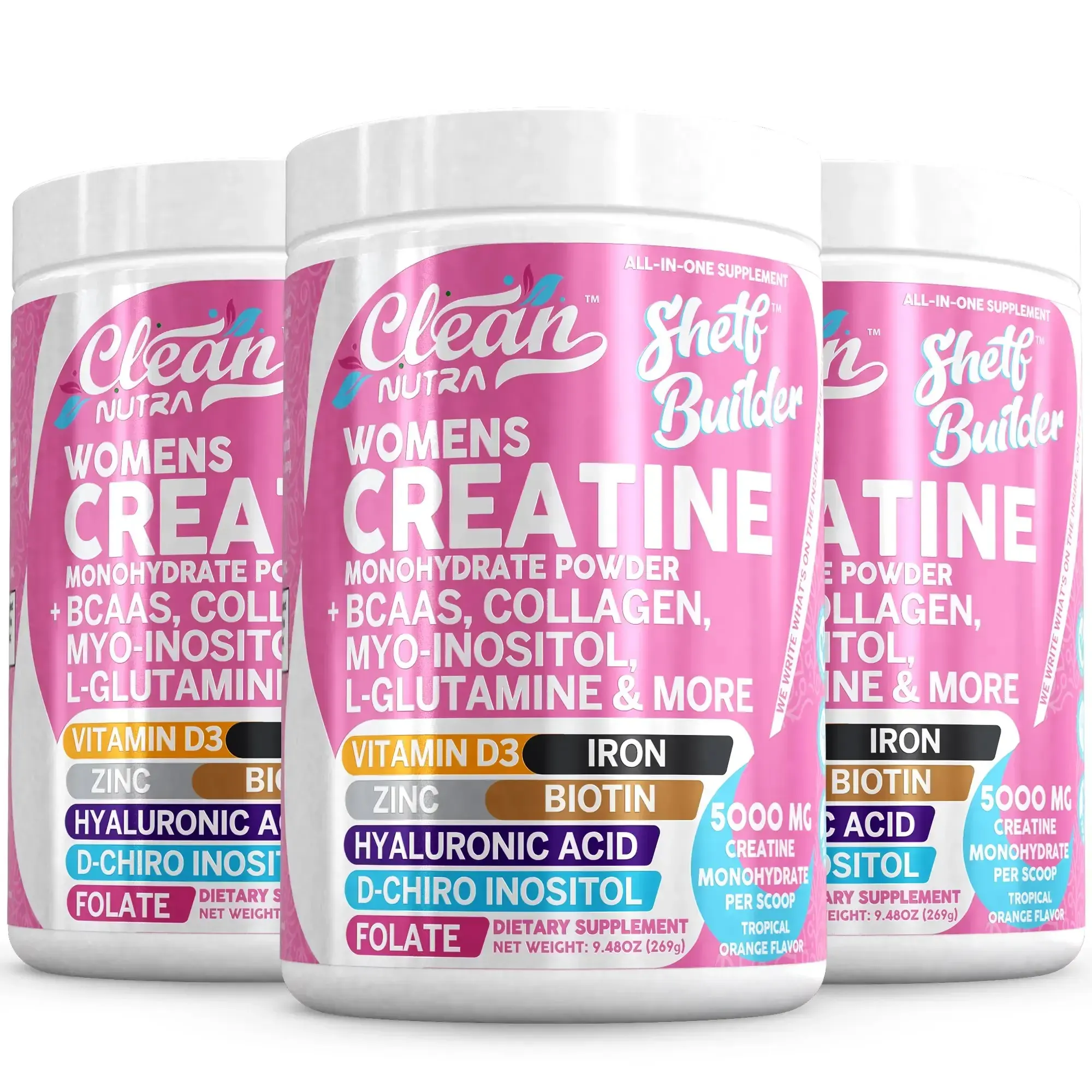 （Flash Sale）Clean Nutra Women's Creatine Monohydrate Powder with BCAAs, Collagen, Myo-Inositol, L-Glutamine, & More for Optimal Wellness & Beauty Support – Shelf Builder