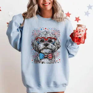 Maltese Patriotic Dog, USA, America, Pet Lover, 4th of July Sweatshirt, Crew Neck, Women's, Crewneck