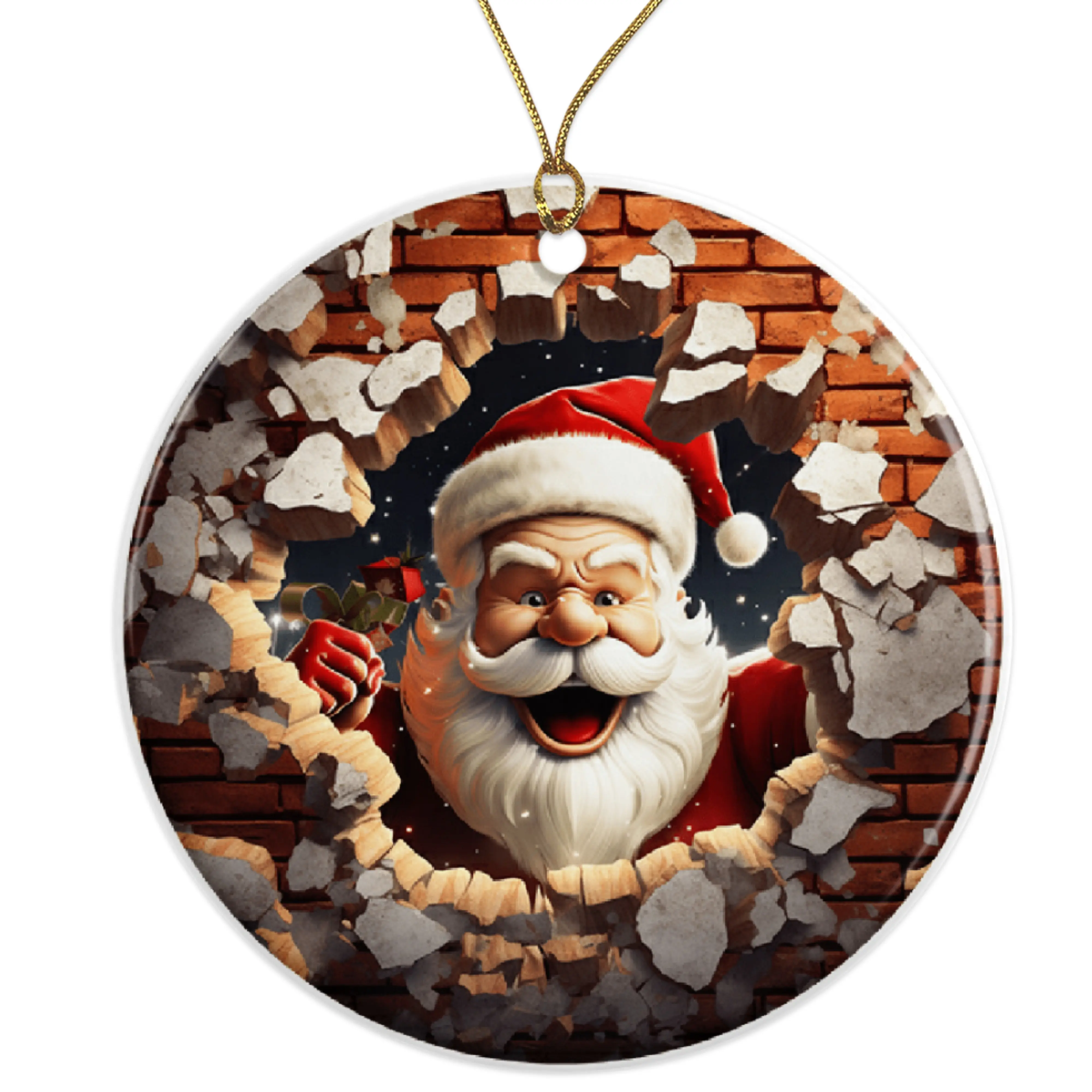 Funny Santa Chimney Ornament - Unique Christmas Holiday Decor - Santa Ornament Gift Idea - Festive Santa Decoration for Tree Ceramic Ornament - 3 Inch Christmas Tree Round Ornament - Xmas Holiday Decor - String Included - ORNW0184
