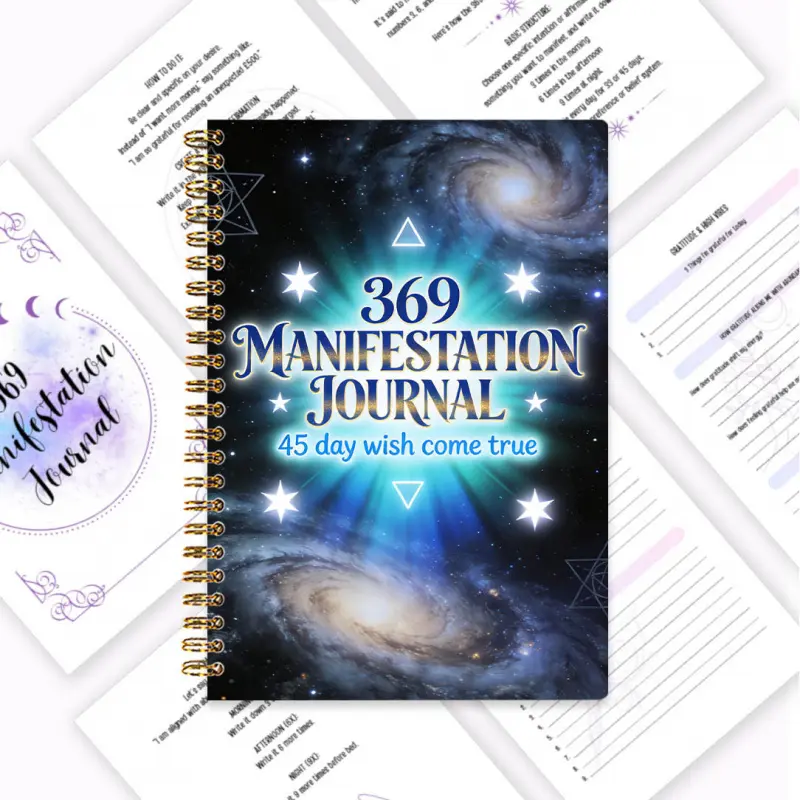369 Manifestation Journal, Exclusive Handbook for Women's Growth, 45-Day Wish Fulfillment Plan, Dreamy Nebula Cover Design, Daily Gratitude Log + Emotional Release Space, Self-Care Practices, Inner Peace Awakening, Daily 3/6/9 Affirmation Exercises + Grat