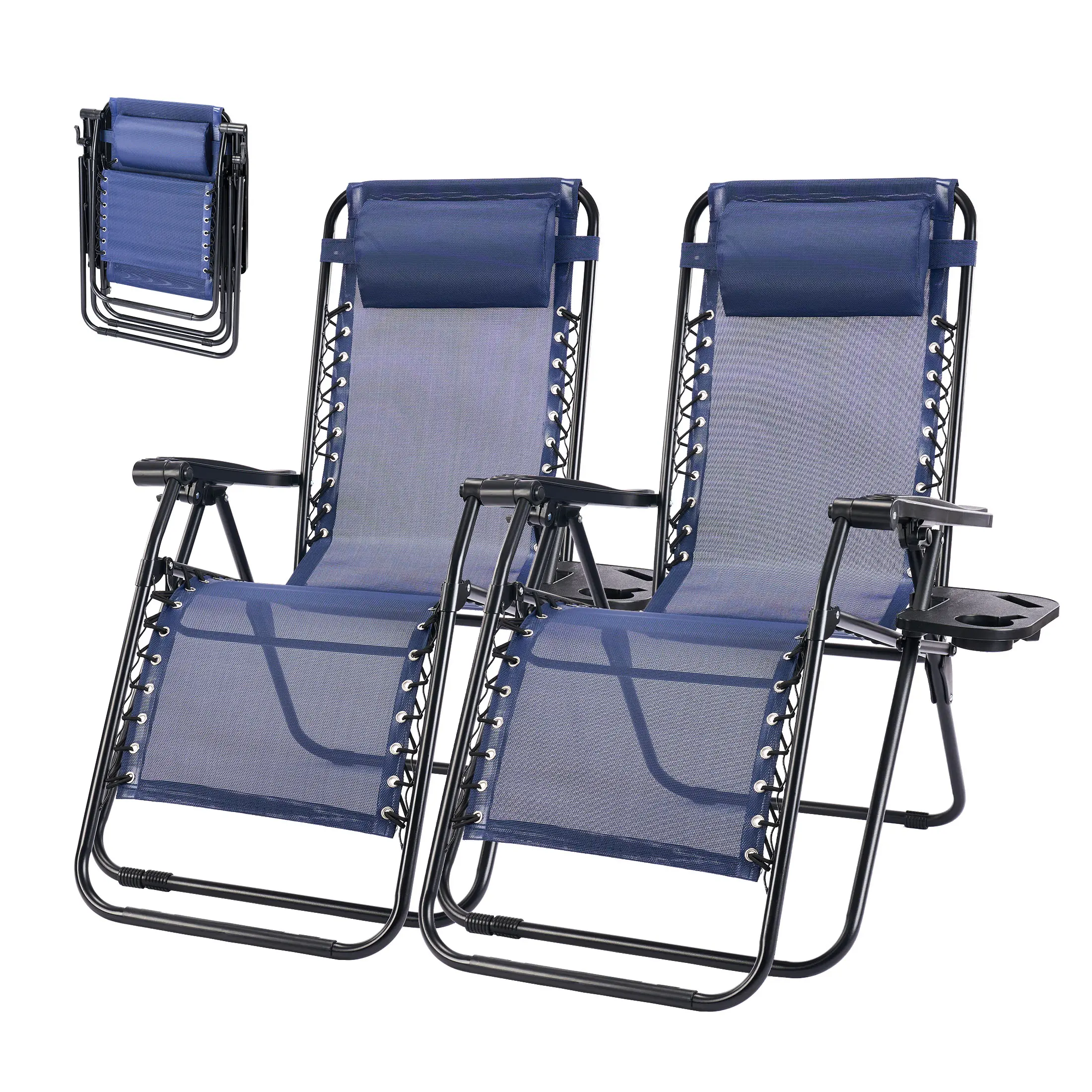 Set of 2 Zero Gravity Chairs with Cup Holder Trays, Camping Patio Outdoor Folding Lounge Chairs with Adjustable Pillow for Poolside,home decor,camping essentials