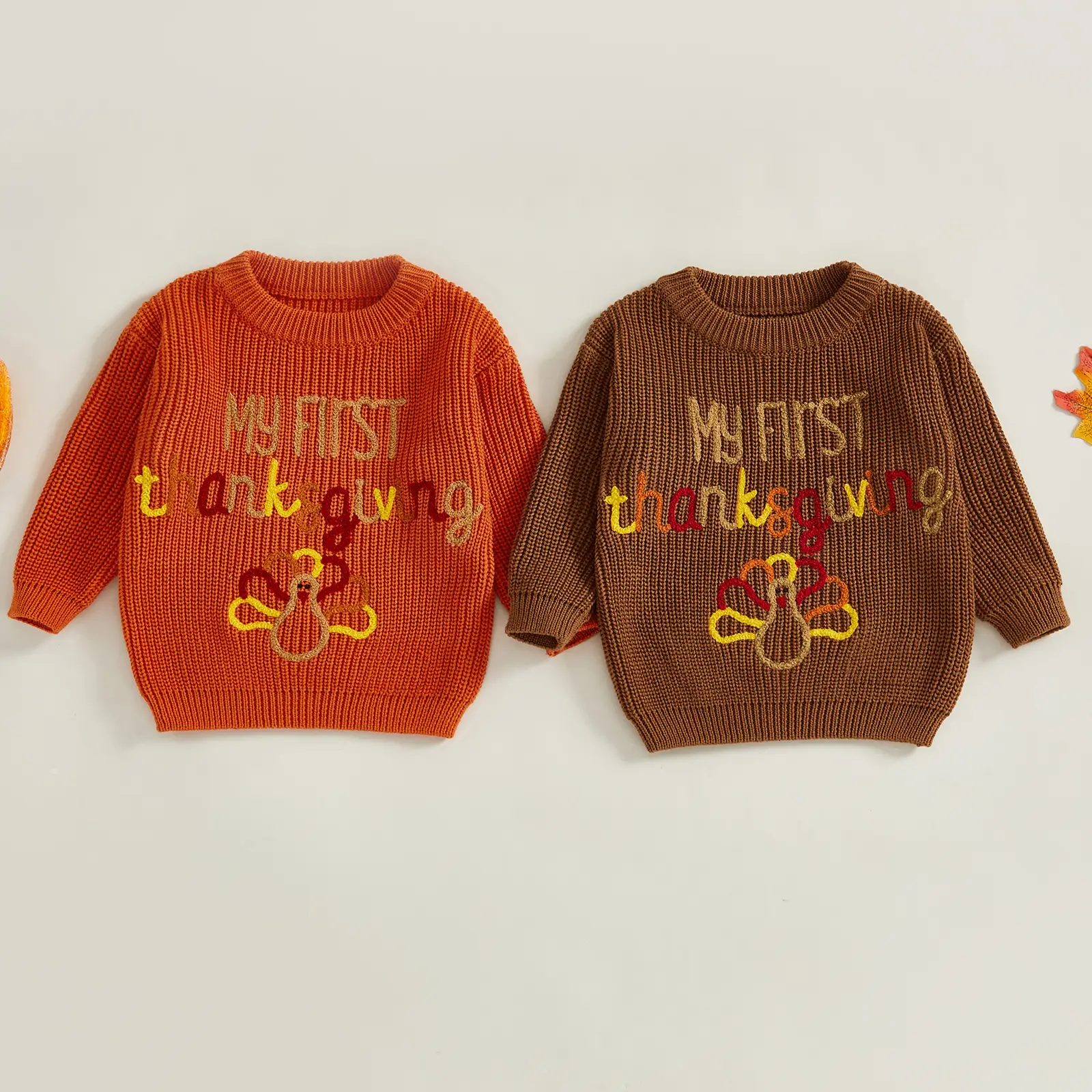 Infant Baby Boy Thanksgiving Sweater Casual Letter Turkey Embroidery Infant Pullover Knitwear Warm Clothes 0-18 Months