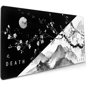 Death Life Black and White Cherry Blossom  Extended Large  Pad Non-Slip Rubber Base Stitched Edges  Gaming  Office 90x40cm XXL
