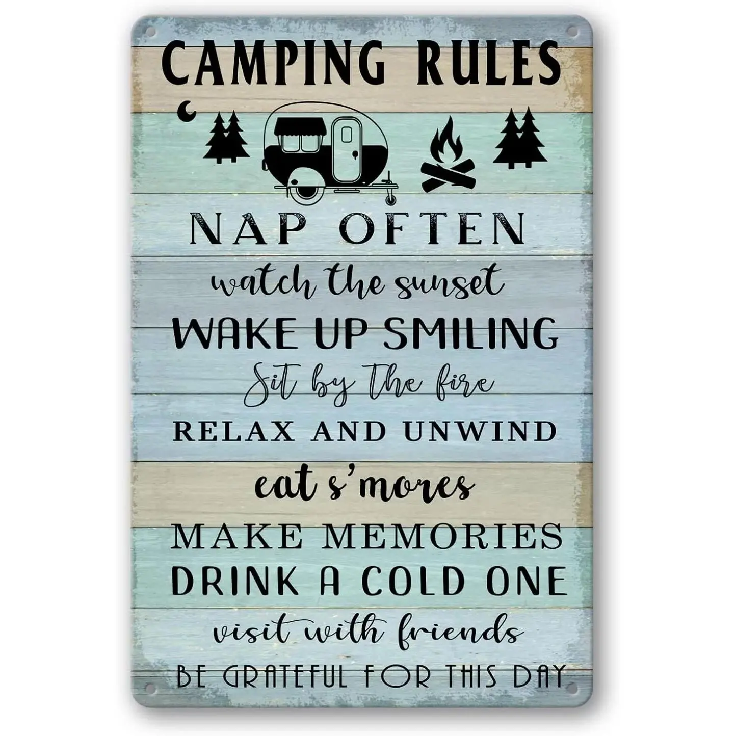 Camping Decor For Camper Camping Rules Sign, Metal Tin Signs Lake Camper Door Decorations For Inside Funny Camping Themed Decor Rv Wall Art Decor Cabin Sign 8x12 in
