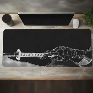 Japanese Katana Pattern Mouse Pad, Rectangular Gaming Mouse Pad, Office Desk Keyboard Mat with Non-Slip Rubber Base & Stitched Edge for Home & Office Gaming