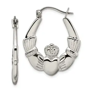 Sophia Jewelers Stainless Steel Polished Claddagh Hoop Earrings Gift Ready