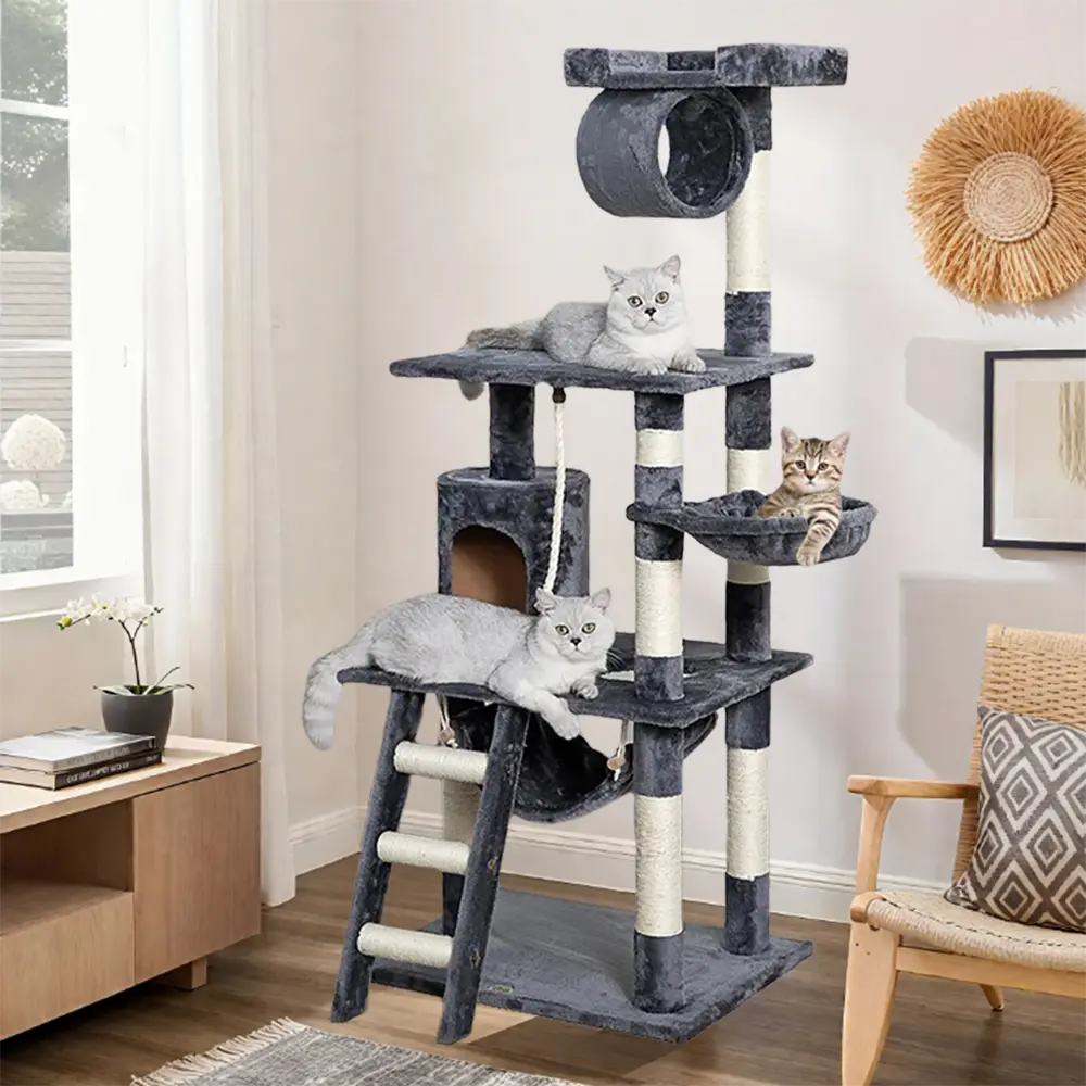 Baohe - Cat Tree, Deluxe Multi-layer Plush Cat Tree Tower with Comfortable Condo/Hammock/Scratching Post/Climbing Ladder/Toy, Stable and Anti-tilt Design, Durable, Easy to Assemble Indoor Pet Furniture