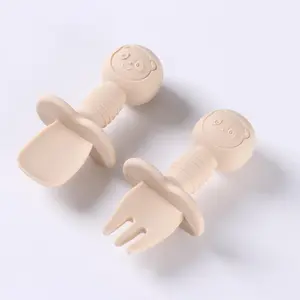 Baby Silicone Spoon & Fork (2 Counts), Silicone Utensils Set, Cute Bear Design Baby Feeding Utensils, Safe Baby Feeding Utensils For Toddlers