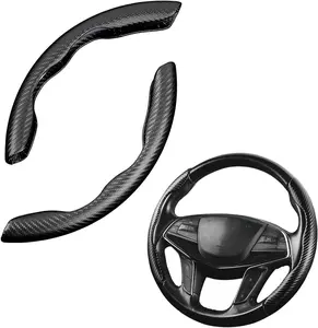 Steering Wheel Cover, 2PCS Segmented Steering Wheel Protector, Carbon Fiber Anti-Slip and Durable Car Accessory, Universal Fit for Most Cars，SUVs (Carbon Fiber Black)