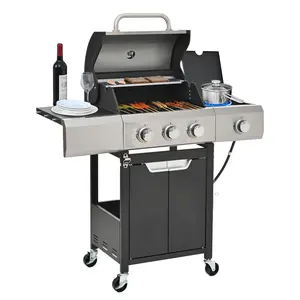 Spaco 3-Burner 10,500 BTU Propane Gas Grill – Stainless Steel Outdoor BBQ Grill with Side Burner,for Camping & Backyard Cooking