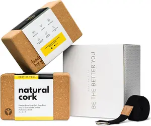 Premium Cork Yoga Blocks - Extra Large Yoga Block Set | 2-Pack | Natural, High-Density Cork for Superior Support & Stability | Optional Yoga Strap & Gift Box