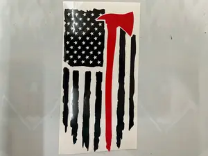 Firefighter Distressed Flag Red & Black Vinyl Decal Pulaski