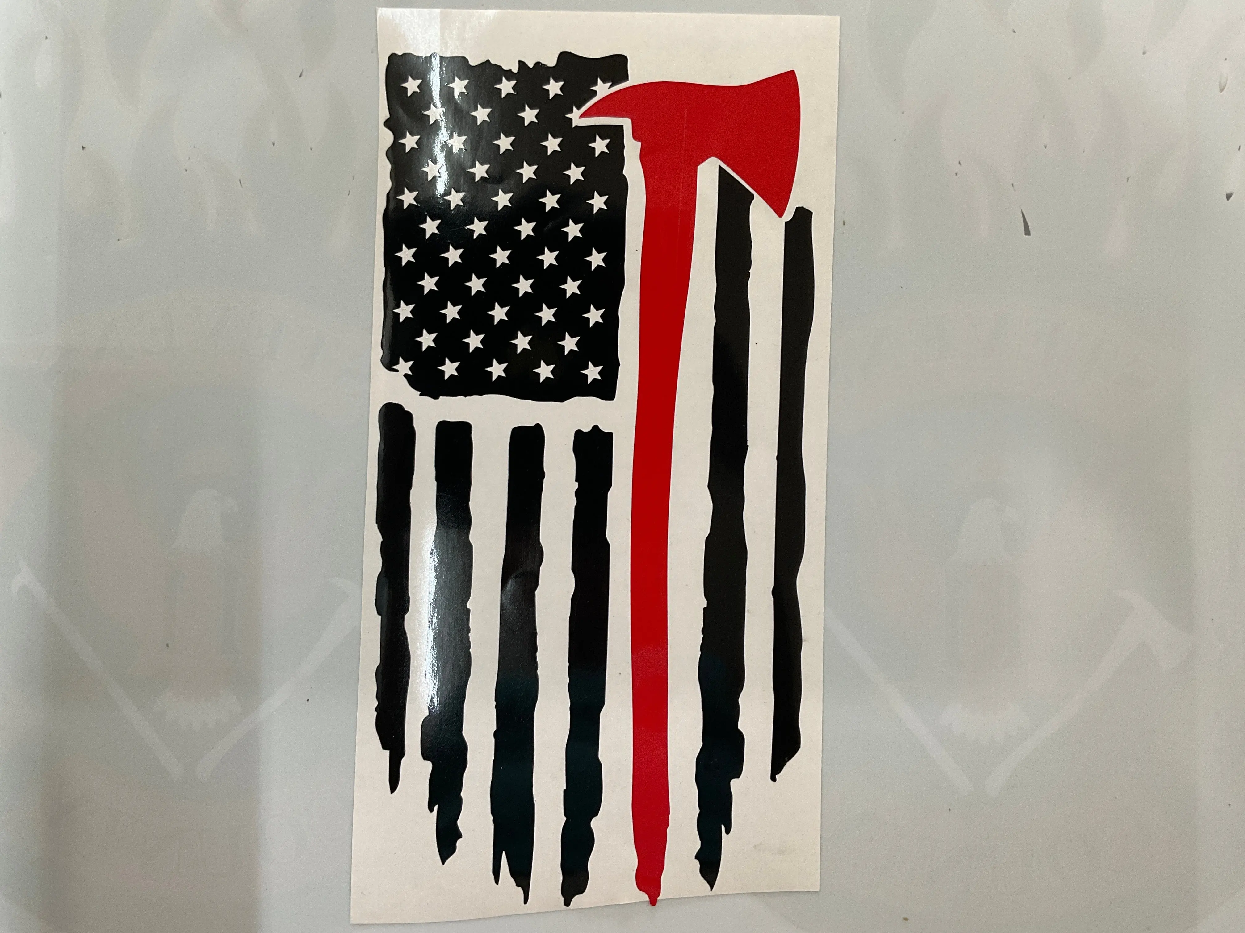 Firefighter Distressed Flag Red & Black Vinyl Decal Pulaski