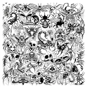 Gothic Insect Series Sticker, 50pcs/set Self Adhesive Decorative Stickers, DIY Decals for Water Bottle, Laptop, Phone Case, Scrapbooking, Journal Making, Cover