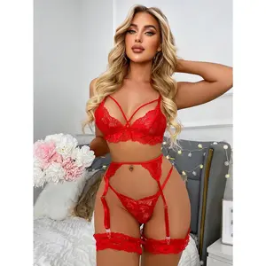 4pcs/Set Lingerie Set Including Wireless Bra, G-String, Garter, And Leg Rings