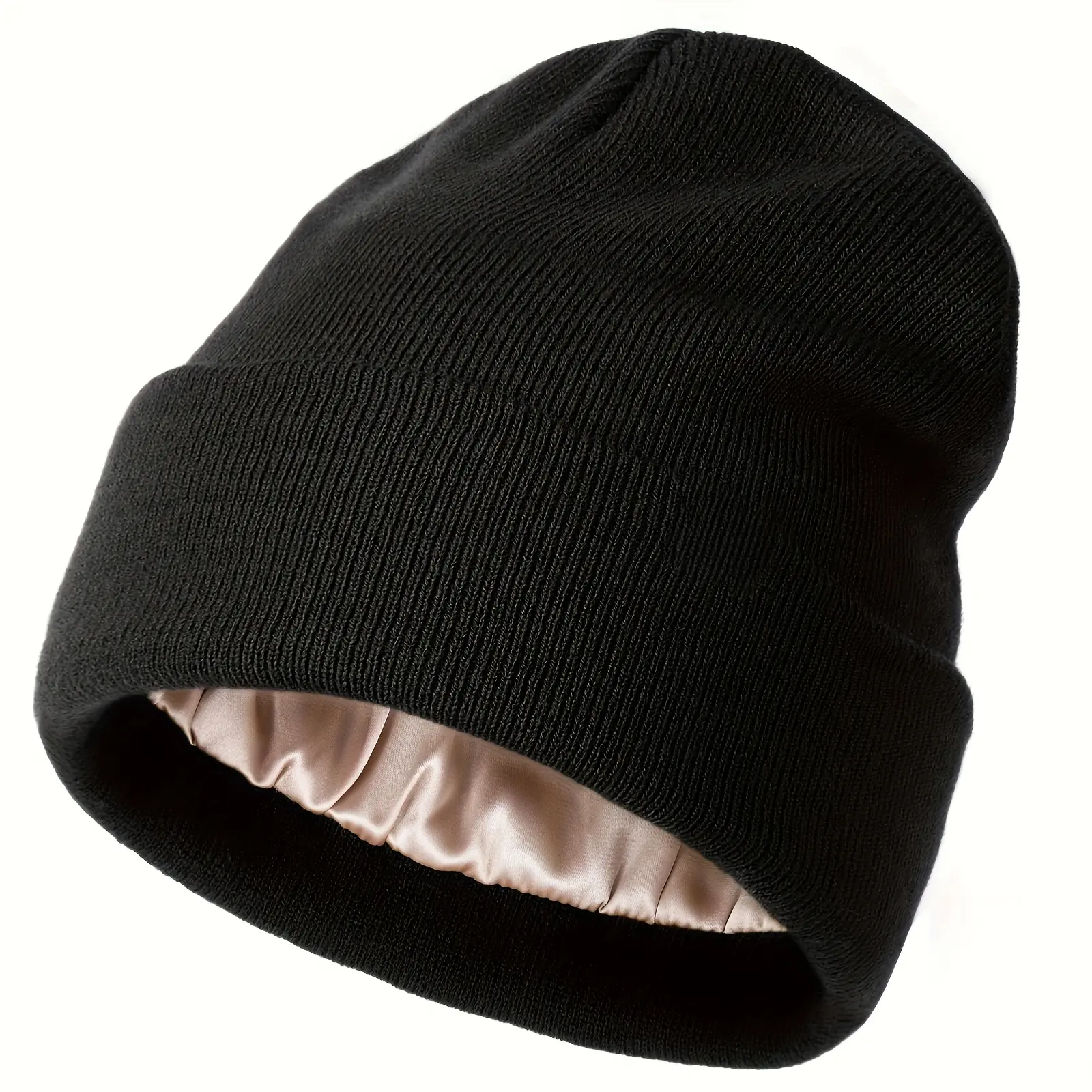 Winter Satin‑Lined Knit Beanie for Men & Women, Solid Color Casual Hat, Fashion Cold‑Weather Accessory for Daily Wear & Birthday Outfits
