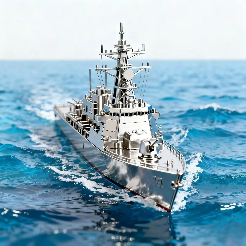Silver Destroyer 3D Metal Puzzle, High-Precision Military Model Ship, Stress Relief & Brain Teaser DIY Assembly Toy for Adults