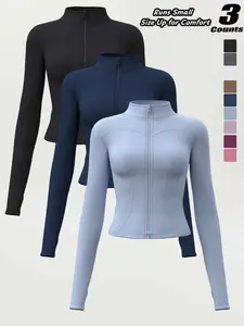 Women's High Stretch Stand Collar Thumb Hole Slim Fit Workout Top, Breathable Yoga Shirt, Long Sleeve Running Jacket, Sizes S-Xxxl