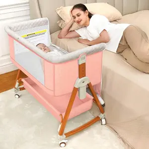 Portable 3-in-1 Bedside Bassinet - 6 Adjustable Heights, Easy Folding Baby Crib with Wheels & Mosquito Net, Essential Sleep Solution for New Mothers, Perfect Baby Gift