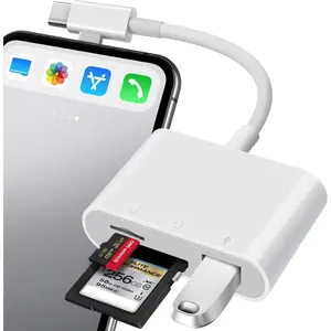 SD Card Reader for , SD Card Adapter with  & USB C Dual Connectors Plug&Play Supports microSD, SD and USB-A OTG, Portable Trail Camera Memory Reader for   MacBook iPad