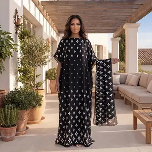 All-Season Floral Print Caftan with Shawl Women, Perfect for Beach & Vacation，Bohemian Floral Maxi Dress + Scarf Combo - Flowy Comfortable Cover-Up for Beach, Travel & Everyday Use，Versatile Boho Style for Vacation & Daily Life,moomoo