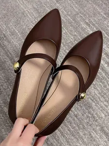 Women's Fashion Slip-On Flats, PU Leather Design, Pointed Toe, Buckle Strap, Non-Slip Rubber Sole, Comfortable All-Day Wear, Flats Shoes
