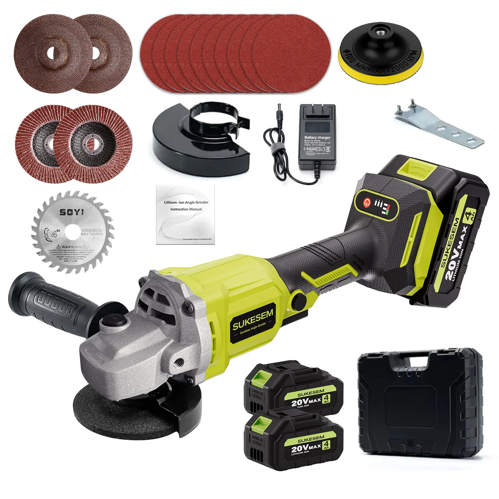 SUKESEM Brushless Electric Angle Grinder – Brushless Grind Machine, Multiple Blade Cutting & Polishing Tool Kit with 4.0Ah Battery + Fast Charger | Heavy Duty Metal & Wood Grinder,Renovation DIY Crafts，Electric Multi-purpose Grinding Machine,Power Tools