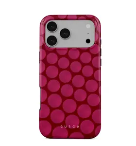 BURGA Reset Button iPhone 17 Pro Max Case | Bold Magenta Polka Dot Phone Case | Hot Pink Cherry Red Aesthetic | Trendy Protective Case for iPhone 17 16 15 14
