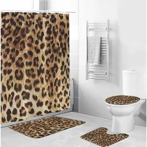 4 Pcs Leopard Shower,Brown Print Sets Complete,Shower Lid Cover and Bath Mat Sets,juego de baños de Set Bath Accessories with
