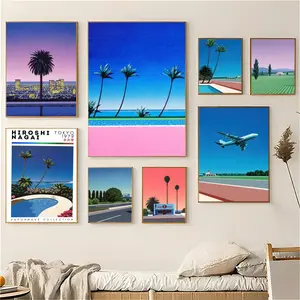 Hiroshi Nagai Japan Beach City Painting Calligraphy Eco-Friendly Cotton Canvas Poster Fine Texture Smooth Surfac Waterproof Wall Art for Home & Outdoor Decor Gift Modern Home Decoration