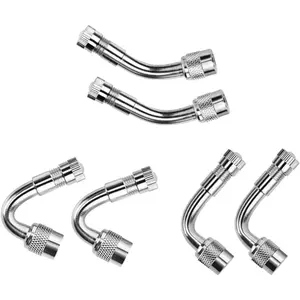 6 Pack Metal Valve Stem Extenders - 45, 90, 135 Degree Universal Extensions, Silver