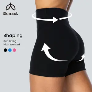 Sunzel Women's Invisible Butt Scrunch Shorts, High Waisted Biker Shorts, 4 Inch Inseam Gym Workout Yoga Running Shorts with Tummy Control