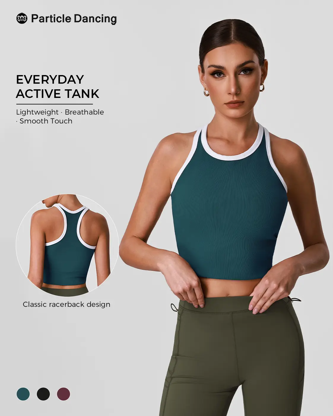 Women’s Racerback Workout Tank Top, Ribbed Sleeveless Yoga Top with Contrast Trim, Soft Stretch Athletic Tank for Pilates, Gym, Running and Everyday Activewear